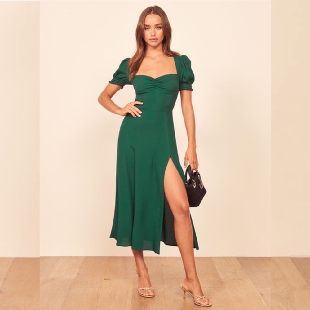 REFORMATION LACEY DRESS EMERALD GREEN
